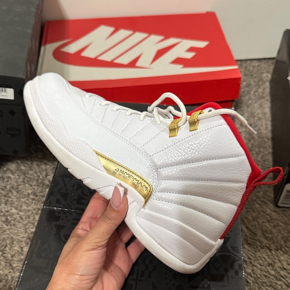 Nike White and Red Sneakers with Gold Accents